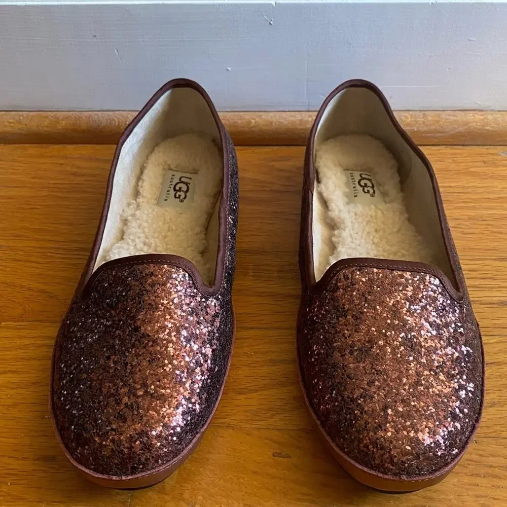UGG Australia | Alloway Glitter Flats Loafers Slip-on Chocolate Red Size 6.5